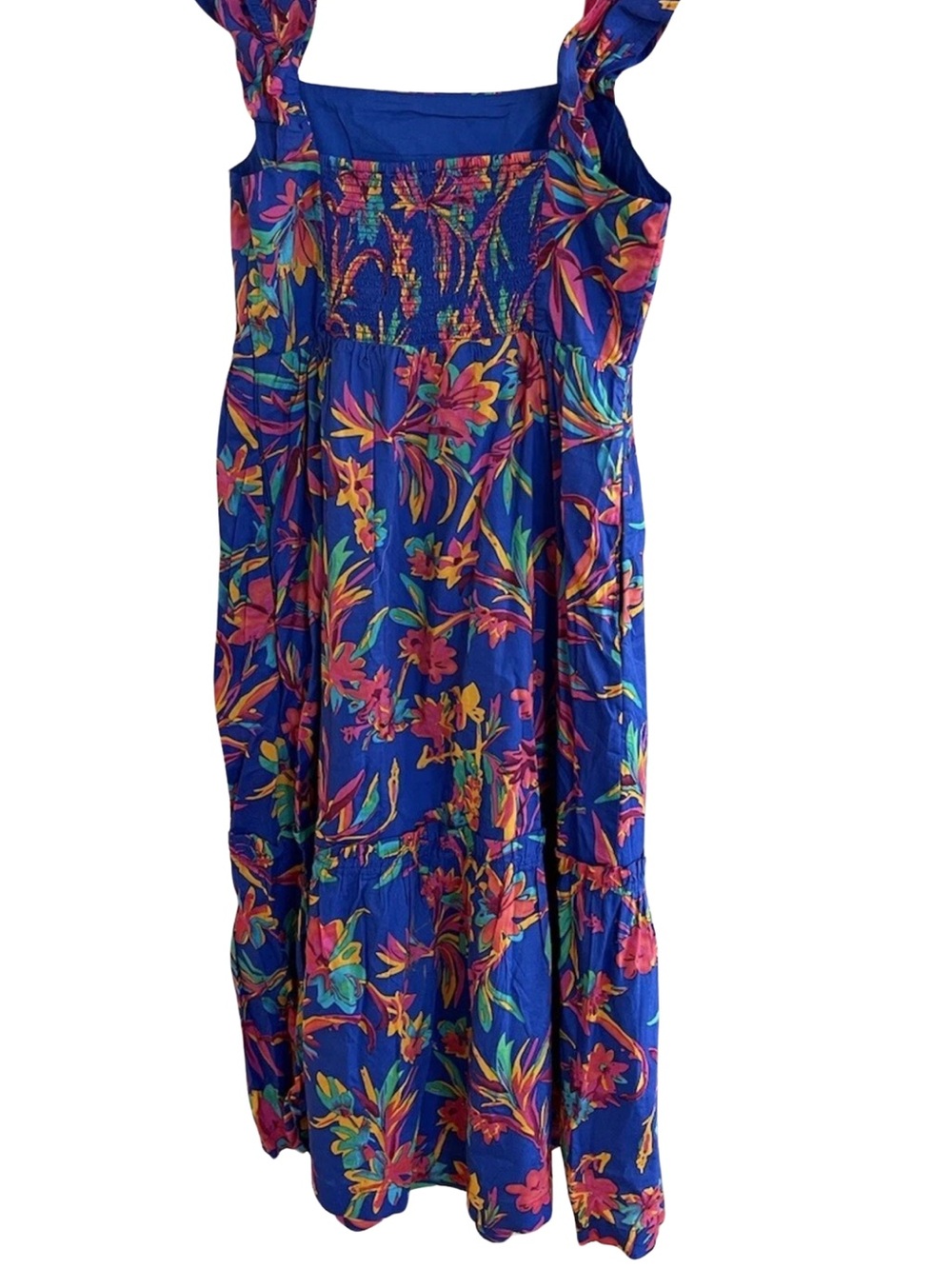 J Crew Brilliant Blue Dark Peo Midi Square Neck Vacation Dress Size 10 - Picture 6 of 9